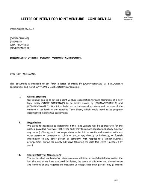 letter of intent voorbeeld.